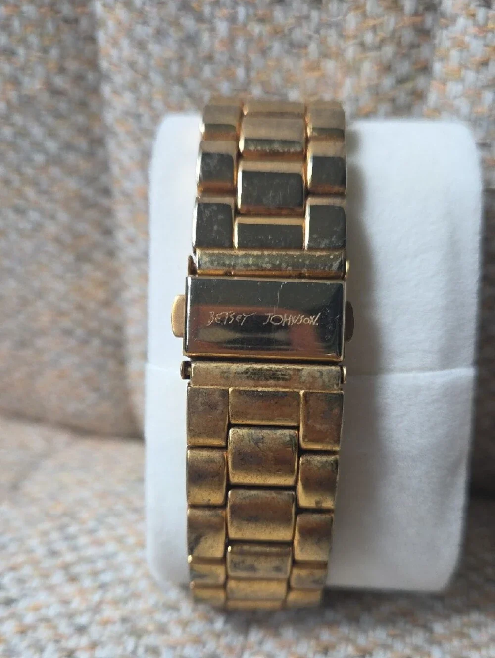 Betsey Johnson Gold Tone Crystal Accent Watch with Pink Hands
